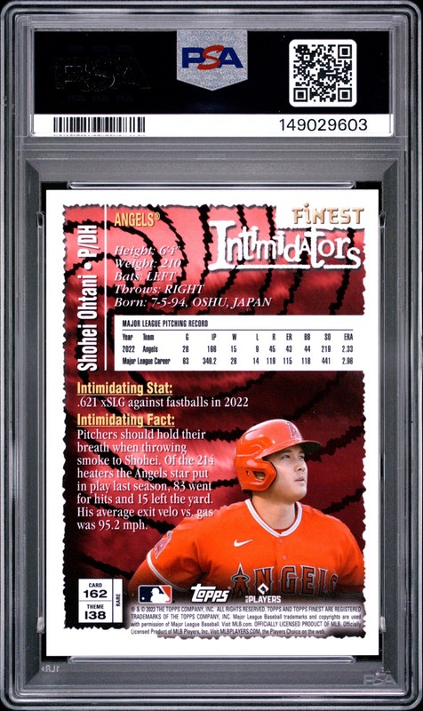 2023 Topps Finest Flashbacks Shohei Ohtani #162 Angels PSA 10 GEM MINT view 2