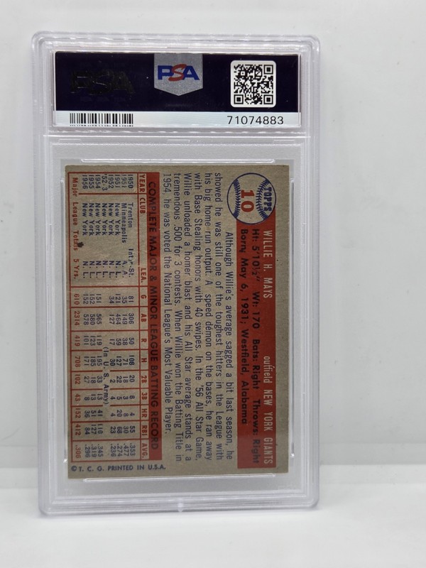 1957 Topps Willie Mays #10 PSA 2 HOF New York Giants New Label Legend view 2