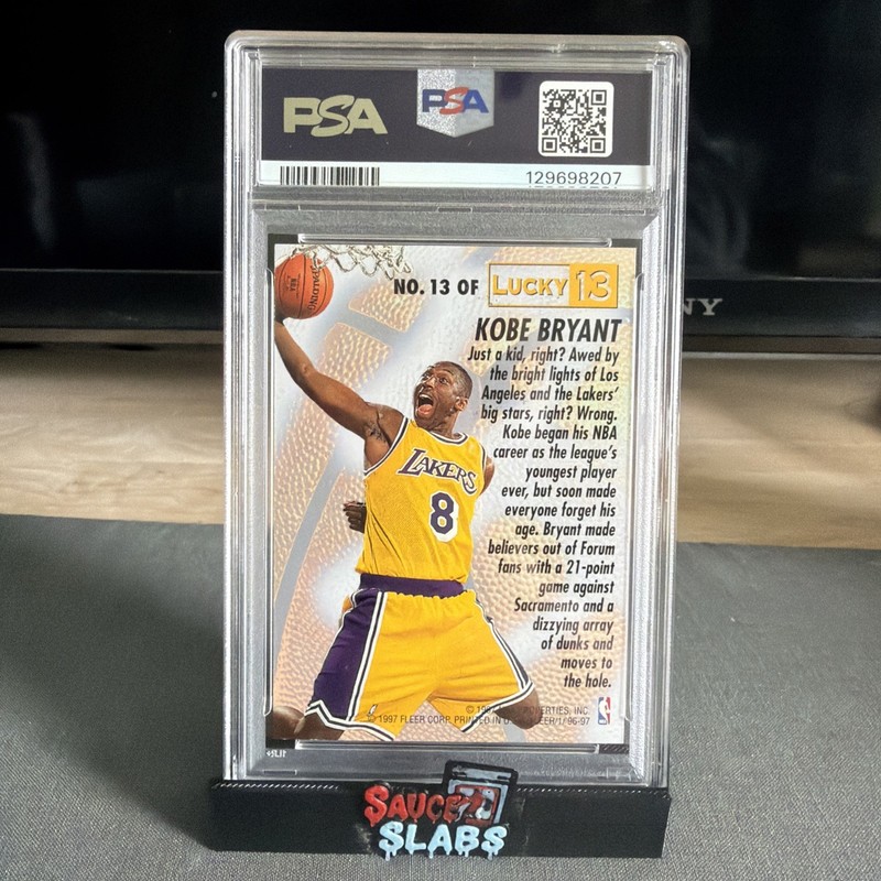 1996 Fleet Lucky 13 Kobe Bryant RC PSA 8 Lakers view 2
