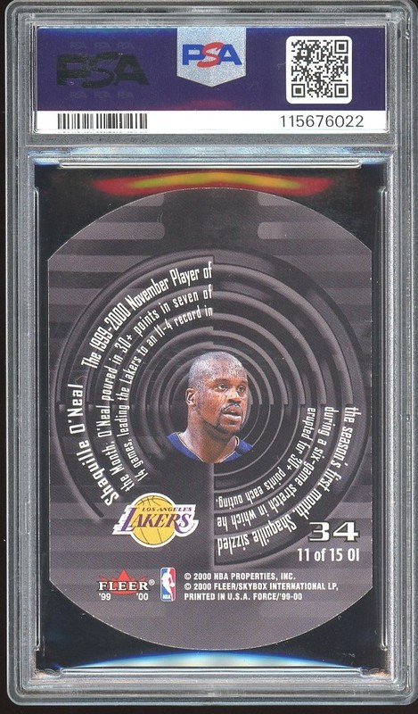 1999 Fleer Force #11 Shaquille O'Neal Operation Invasion Die Cut - PSA 9  Lakers view 2