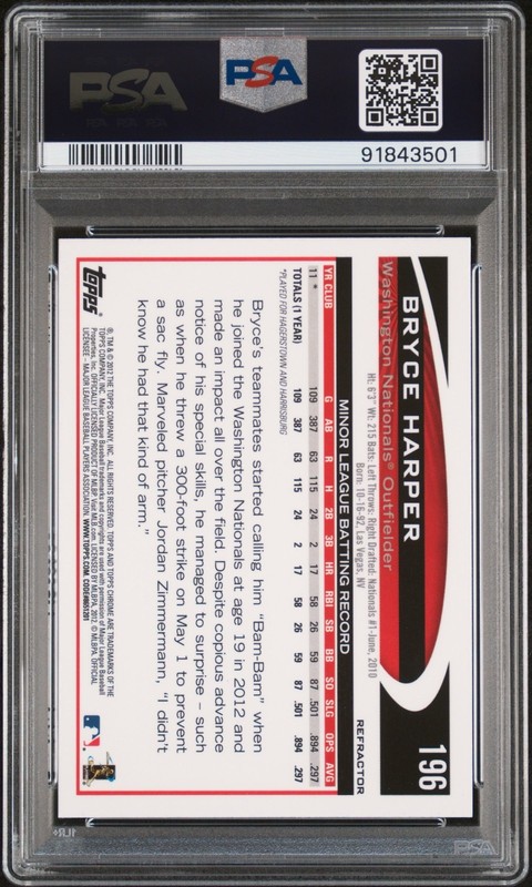 2012 Topps Chrome - Bryce Harper Hitting Purple Refractor (RC) PSA 9 view 2