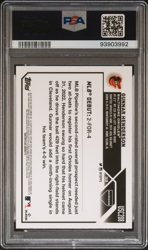 2023 Topps Chrome Upd. Rookie Ref Gunnar Henderson RC PSA 10 view 2