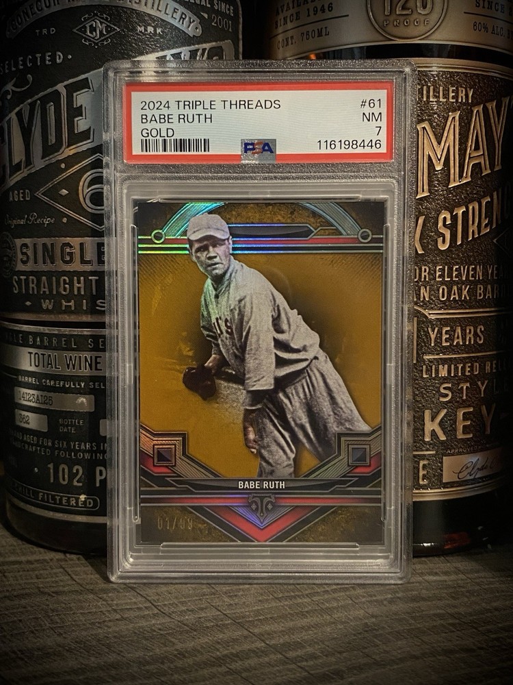 George Herman Babe Ruth PSA 7 BOOKEND 01/99 2024 Gold Triple Threads Near Mint