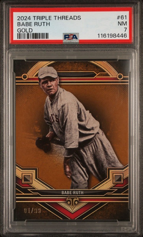 George Herman Babe Ruth PSA 7 BOOKEND 01/99 2024 Gold Triple Threads Near Mint view 2