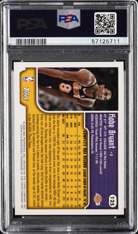 1999 TOPPS #125 KOBE BRYANT PSA 9 view 2