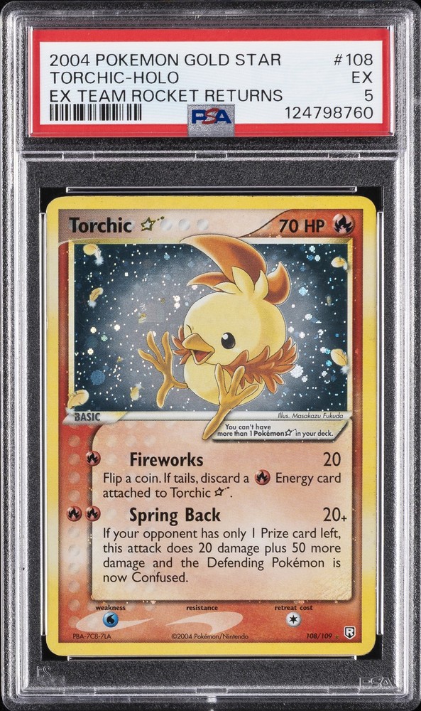 2004 POKEMON EX TEAM ROCKET RETURNS GOLD STAR #108 TORCHIC-HOLO PSA 5
