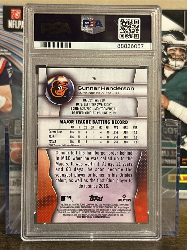 Gunnar Henderson 2023 Bowman Platinum RC Pink Ice #78 PSA 9 (small Scratch) view 2