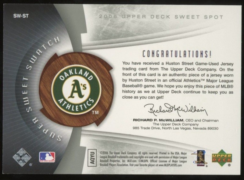 2006 UD Super Sweet Swatch Houston Street Used Game Worn Jersey Athletics /299 view 2