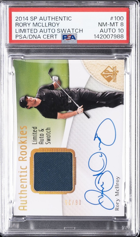 2014 SP AUTHENTIC LIMITED AUTO SWATCH RORY MCILROY ROOKIE RC 6/25 PSA 8 AUTO 10