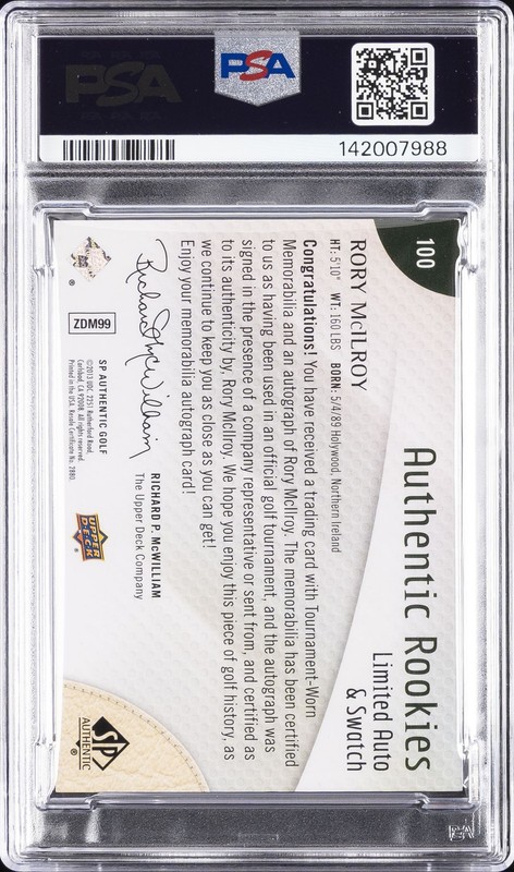2014 SP AUTHENTIC LIMITED AUTO SWATCH RORY MCILROY ROOKIE RC 6/25 PSA 8 AUTO 10 view 2