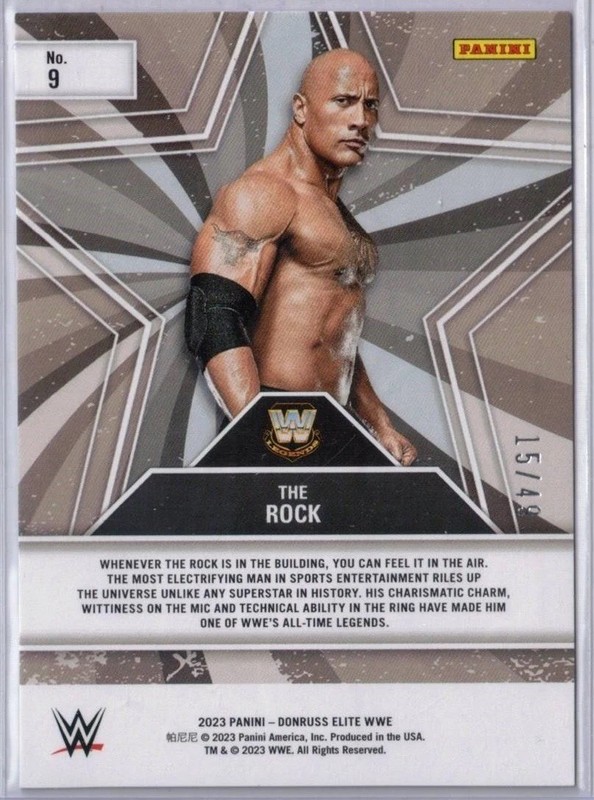 2023 Donruss Elite WWE The Rock Orange /49 Star Status SP #9 Dwayne Johnson view 2