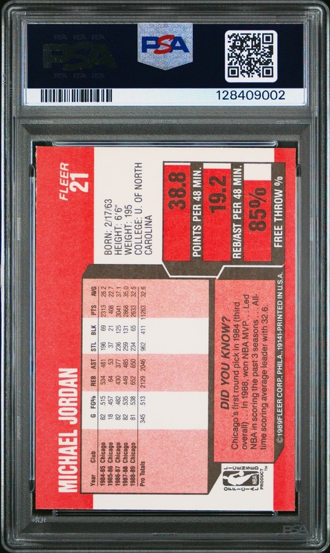 1989 FLEER #21 MICHAEL JORDAN PSA 9 view 2