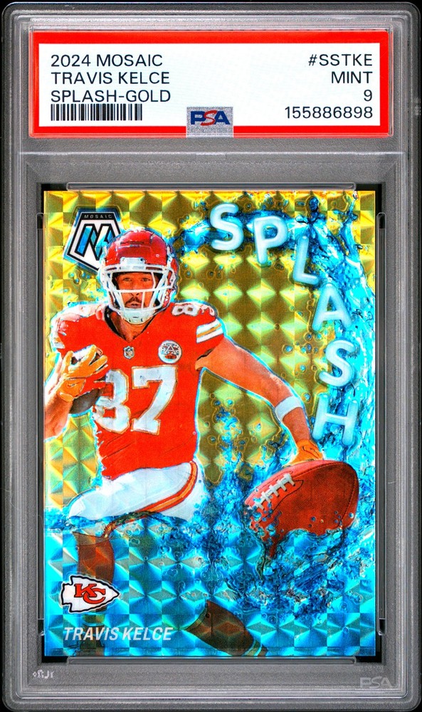 2024 PANINI MOSAIC SPLASH GOLD #SSTKE TRAVIS KELCE 9/10 PSA 9 view 1