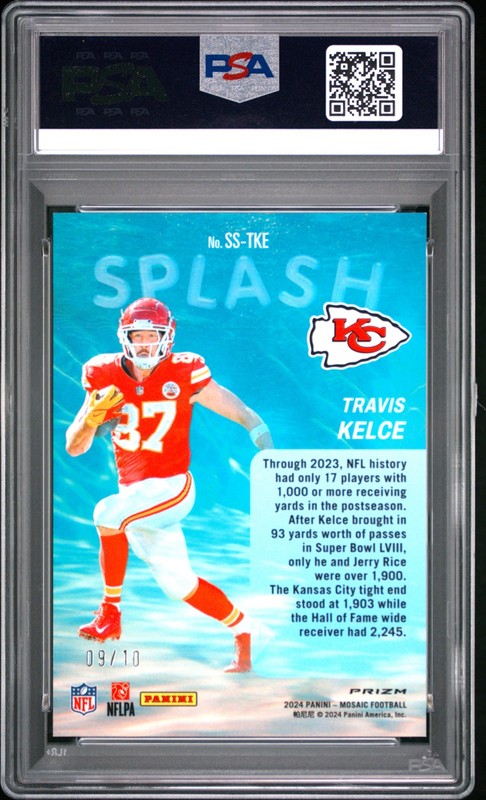 2024 PANINI MOSAIC SPLASH GOLD #SSTKE TRAVIS KELCE 9/10 PSA 9 view 2