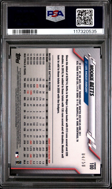2020 TOPPS CHROME GOLD REFRACTOR #100 MOOKIE BETTS 4/50 PSA 9 view 2