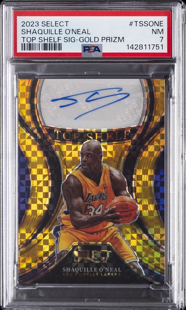 2023 PANINI SELECT TOP SHELF SIGNATURES GOLD PRIZM SHAQUILLE O'NEAL 5/10 PSA 7
