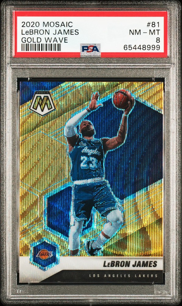 Gold Wave Mosaic Prizm 2020-21 Panini Mosaic LeBron James #81 Lakers PSA 8