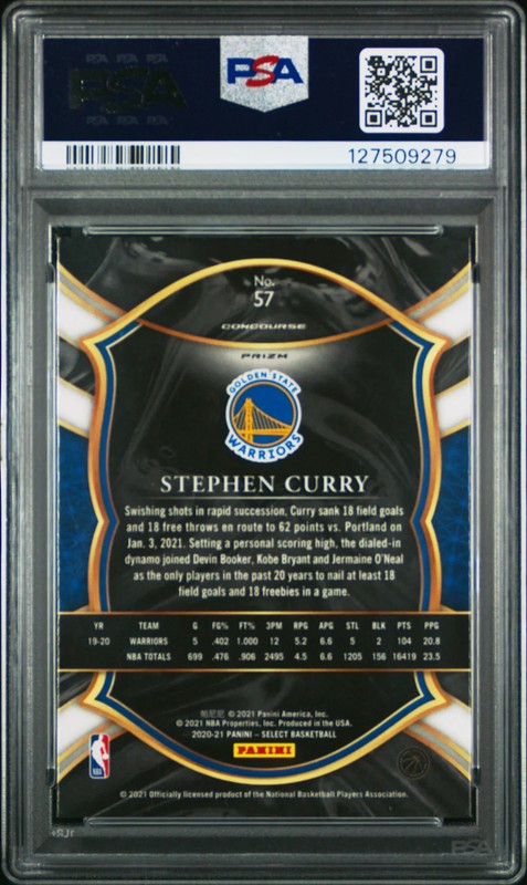 2020 PANINI SELECT STEPHEN CURRY SILVER PRIZM CARD 57 PSA 10 GEM MINT view 2