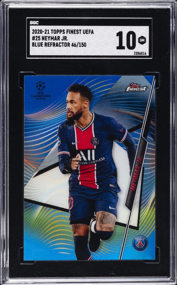 2020-21 TOPPS FINEST UEFA BLUE REFRACTOR #25 NEYMAR JR. /150 SGC 10 GM