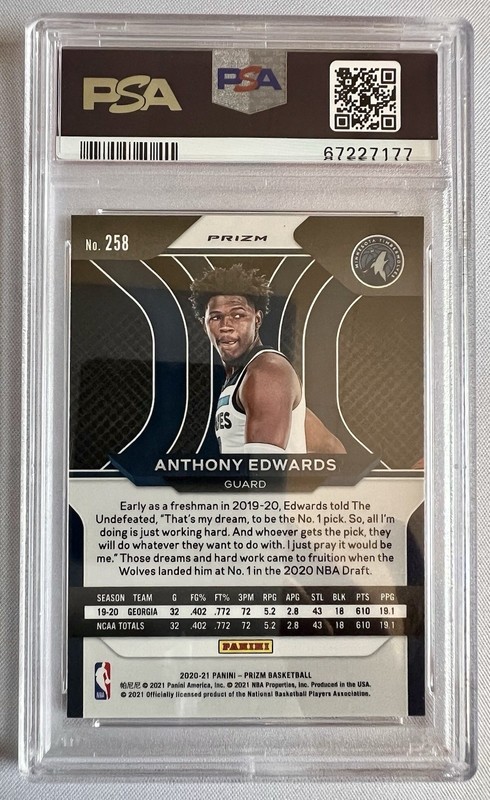Panini Prizm 2020-21 Anthony Edwards #258 Red/White/Blue Prizm RC PSA 9🔥🔥🔥 view 2