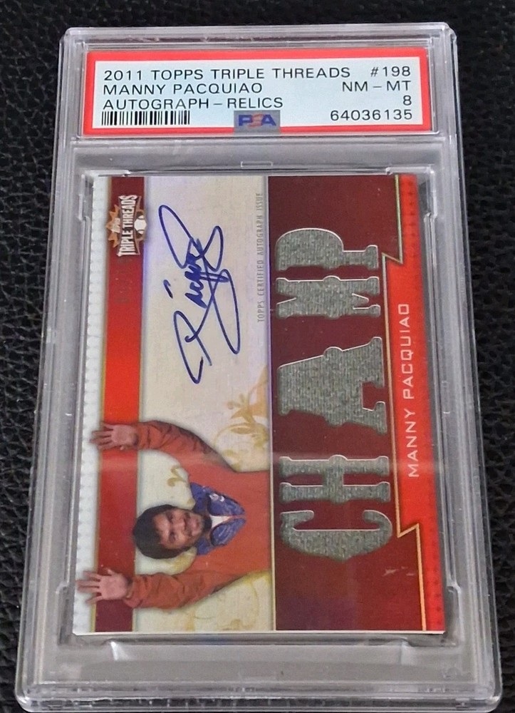 MANNY PACQUIAO 2011 Topps Triple Threads Relic Autograph Red /10 PSA 8 view 1