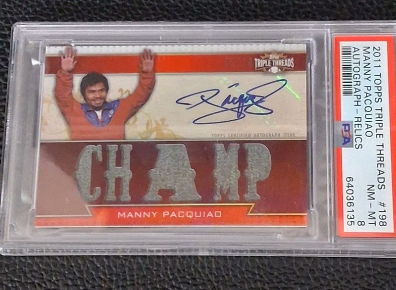 MANNY PACQUIAO 2011 Topps Triple Threads Relic Autograph Red /10 PSA 8 view 2