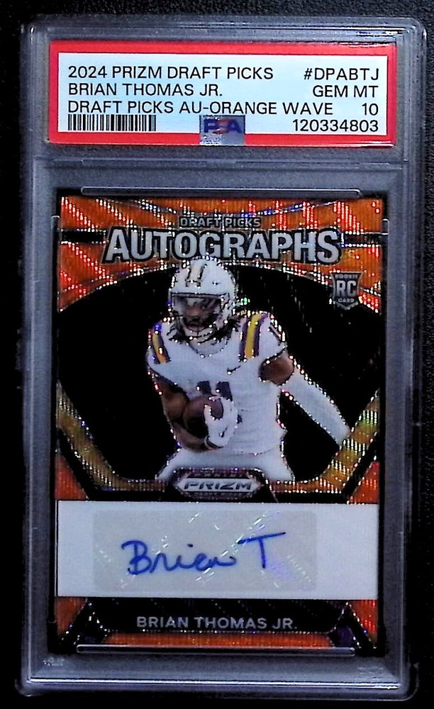 2024 Prizm Draft * BRIAN THOMAS JR * Orange Wave ROOKIE RC Auto /75 PSA 10 POP 4 view 1