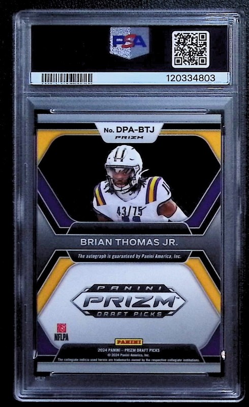 2024 Prizm Draft * BRIAN THOMAS JR * Orange Wave ROOKIE RC Auto /75 PSA 10 POP 4 view 2