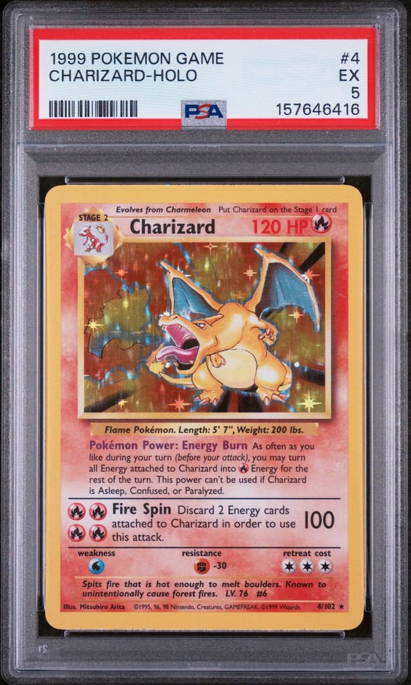 1999 POKEMON BASE SET UNLIMITED #4 CHARIZARD-HOLO PSA 5