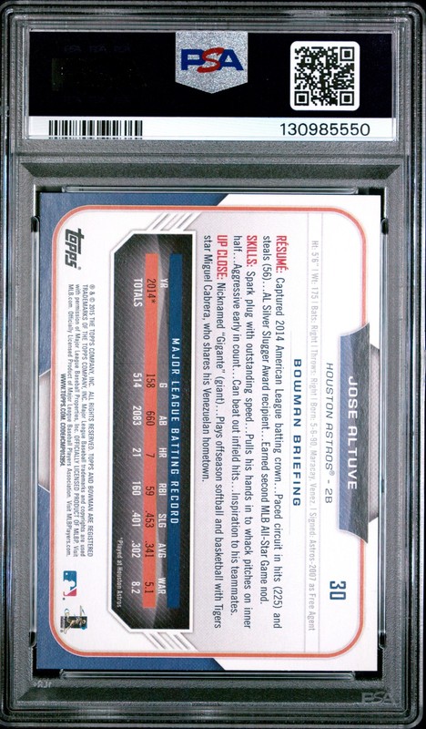 2015 BOWMAN #30 JOSE ALTUVE PSA 9 view 2