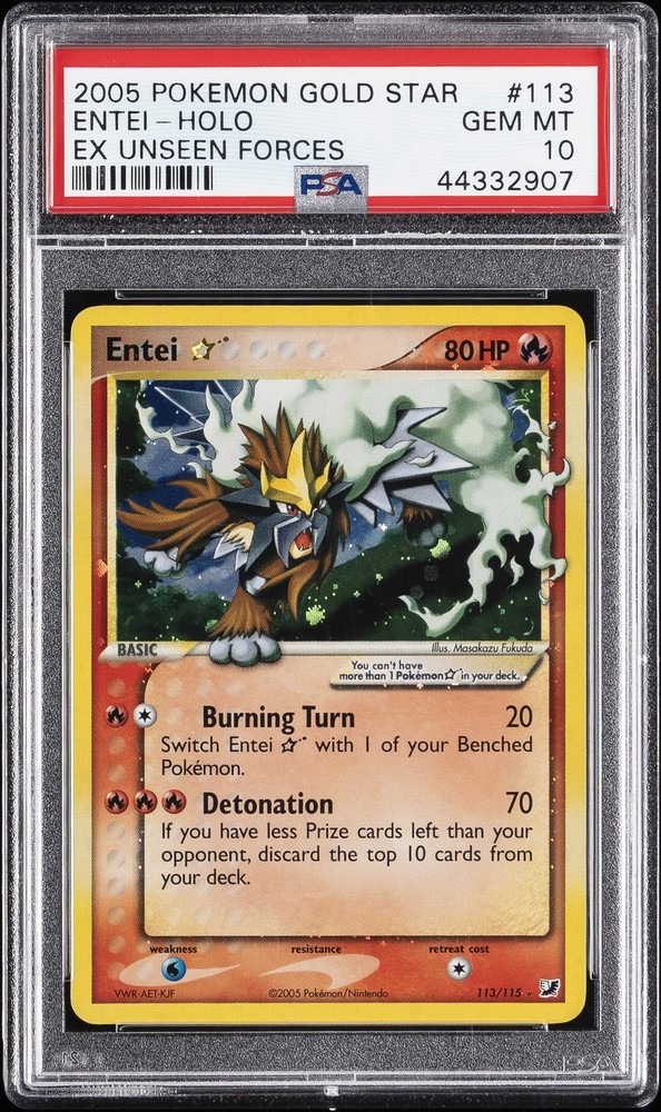 2005 POKEMON EX UNSEEN FORCES GOLD STAR #113 ENTEI-HOLO PSA 10