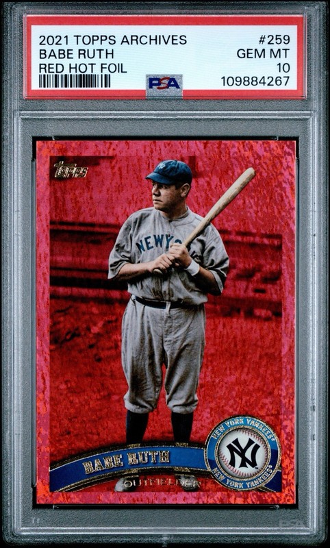 George Herman Babe Ruth PSA 10 GEM MINT 2021 Topps Archives Red Hot Foil 38/50 view 2