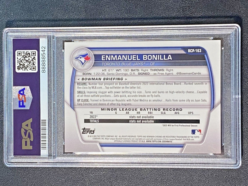 ENMANUEL BONILLA 2023 Bowman Chrome 1st ORANGE SAPPHIRE REFRACTOR PSA 10 Gem /75 view 2