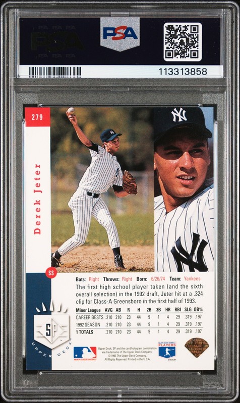 1993 SP FOIL #279 DEREK JETER ROOKIE RC PSA 6 view 2
