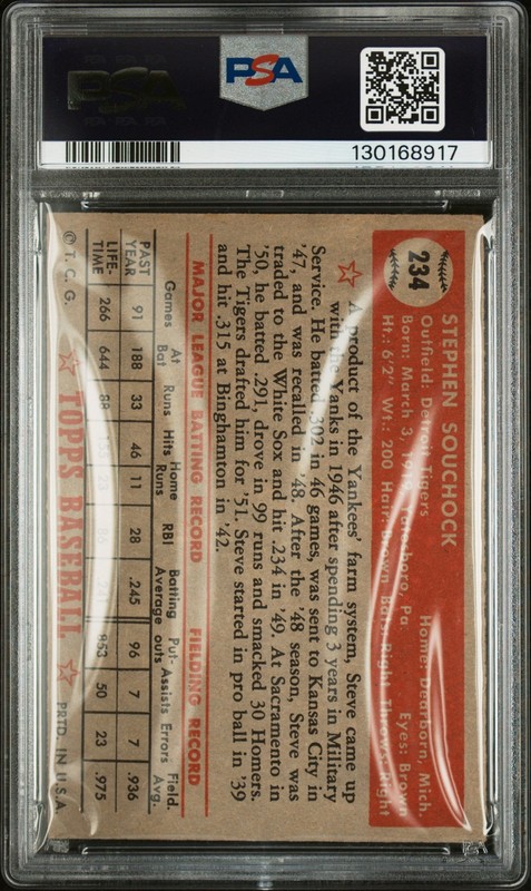 1952 TOPPS #234 STEVE SOUCHOCK PSA 4 view 2