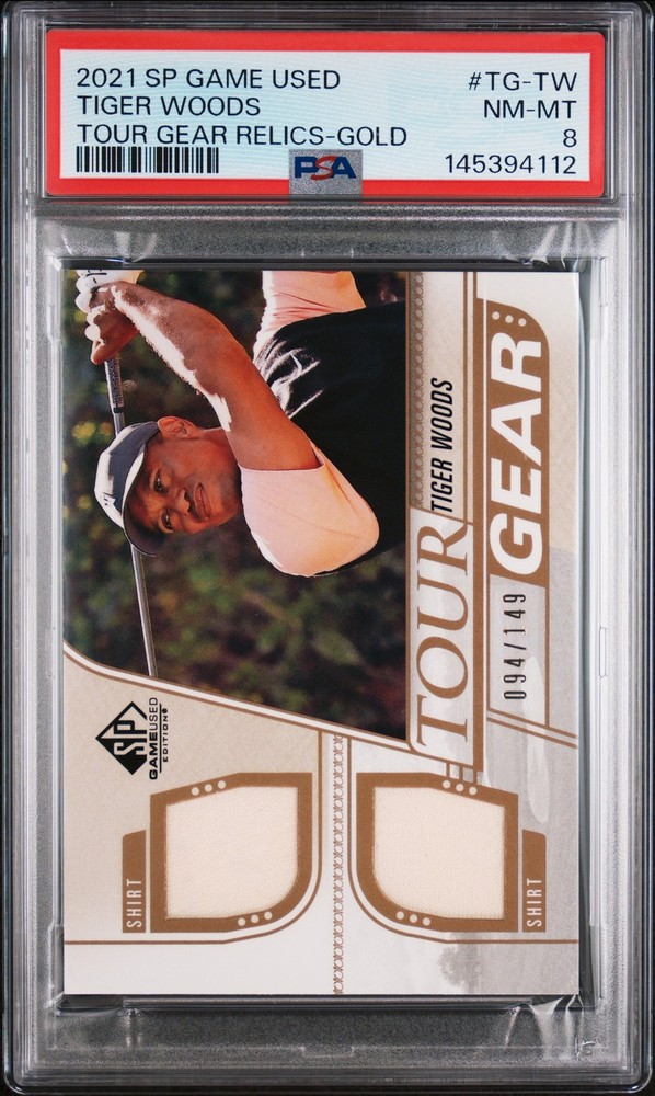 2021 SP GAME USED TOUR GEAR RELICS GOLD #TG-TW TIGER WOODS 94/149 PSA 8
