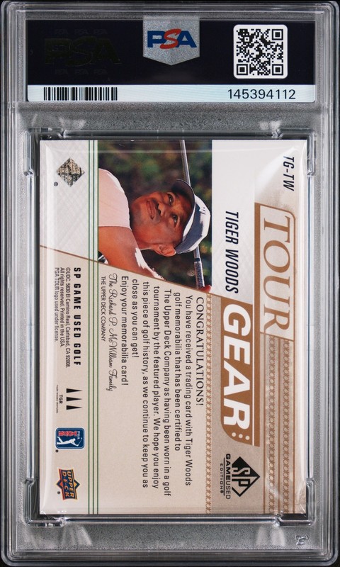 2021 SP GAME USED TOUR GEAR RELICS GOLD #TG-TW TIGER WOODS 94/149 PSA 8 view 2