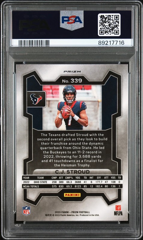 CJ Stroud 2023 Prizm Red White Blue Prizm Rookie RC Houston Texans PSA 9 view 2