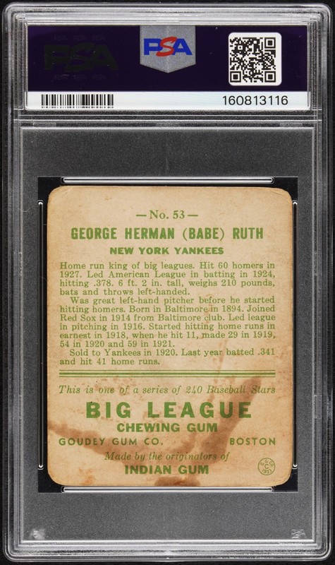 1933 GOUDEY #53 BABE RUTH PSA 1 view 2