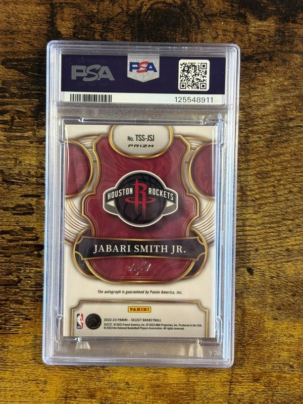 Jabari Smith Jr. 2022 Select Top Shelf Signature-Black 1/1 Rookie Auto PSA 10 view 2