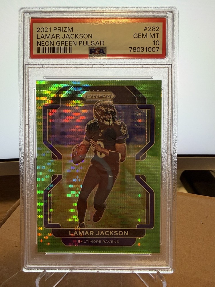2021 Prizm Lamar Jackson Neon Green Pulsar PSA 10