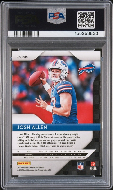 2018 Prizm Josh Allen Autographed Rookie Card PSA 9 DNA AUTO 10 #155253836 view 2