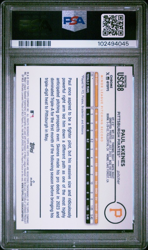 2024 TOPPS CHROME UPDATE REFRACTOR #USC88 PAUL SKENES PSA 10 view 2