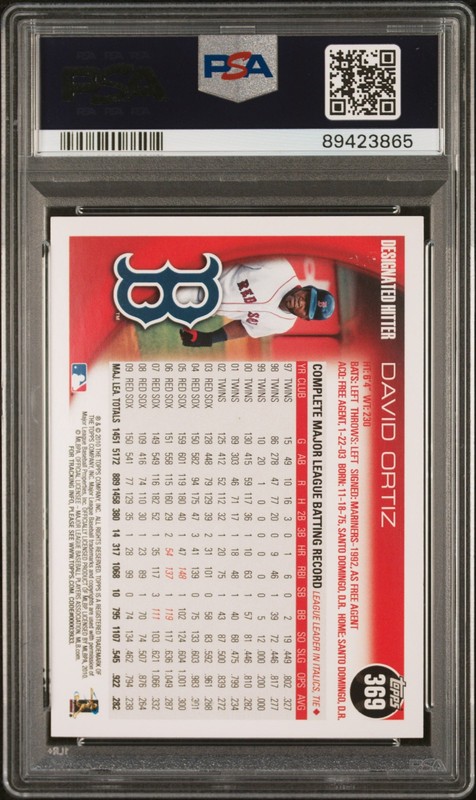 2010 TOPPS #369 DAVID ORTIZ PSA 9 view 2