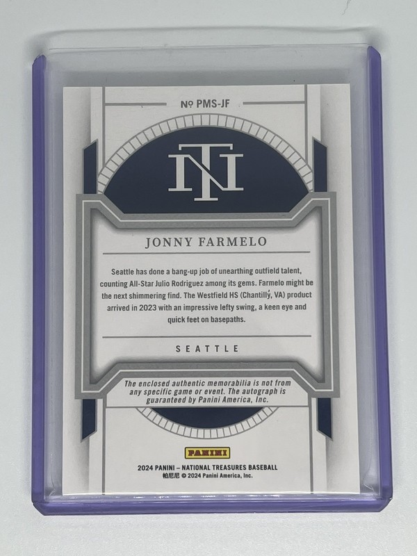 2024 Panini National Treasures Jonny Farmelo Prospect Patch Auto 68/99 #PMS-JF view 2