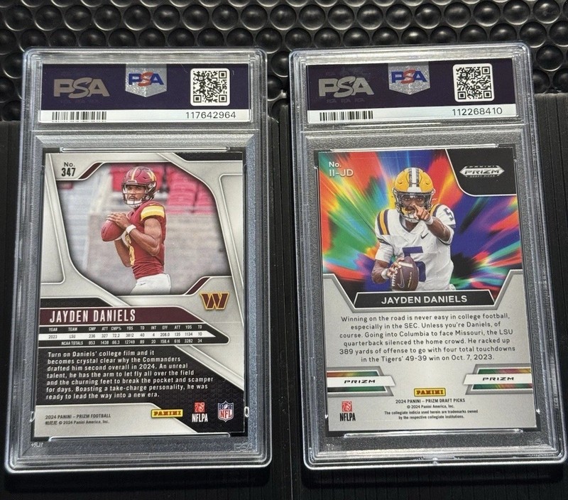 2024 Prizm Jayden Daniels RC Psa 9 + Prizm Draft Picks Psa 8 view 2