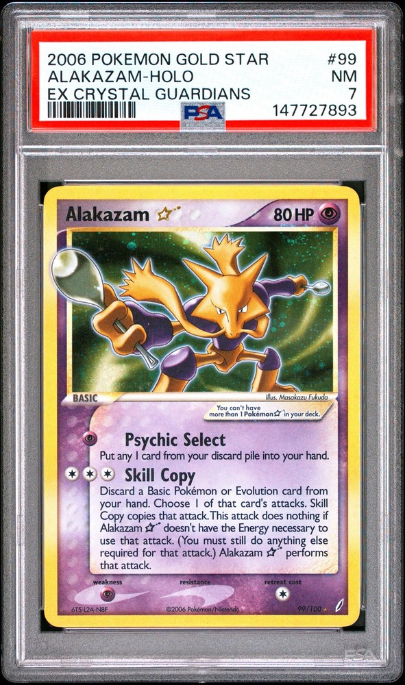 2006 POKEMON EX CRYSTAL GUARDIANS GOLD STAR #99 ALAKAZAM-HOLO PSA 7