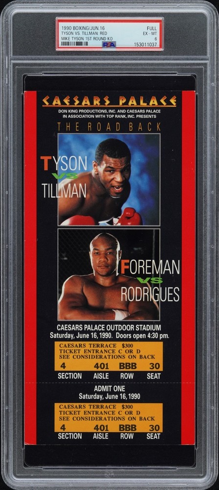 1990 MIKE TYSON V HENRY TILLMAN FULL BOXING FIGHT TICKET PSA 6