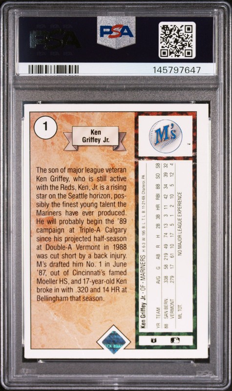 1989 UD STAR ROOKIE #1 KEN GRIFFEY JR. ROOKIE RC PSA 1 view 2