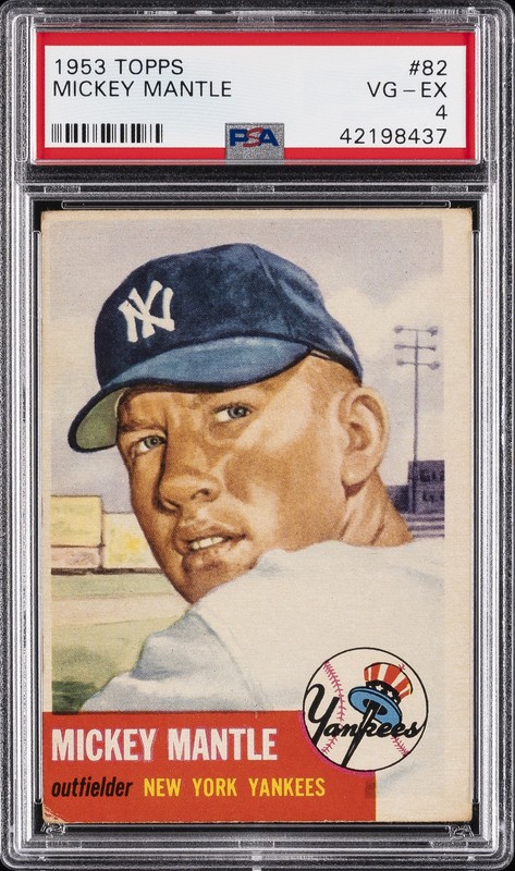 1953 TOPPS #82 MICKEY MANTLE PSA 4 view 1